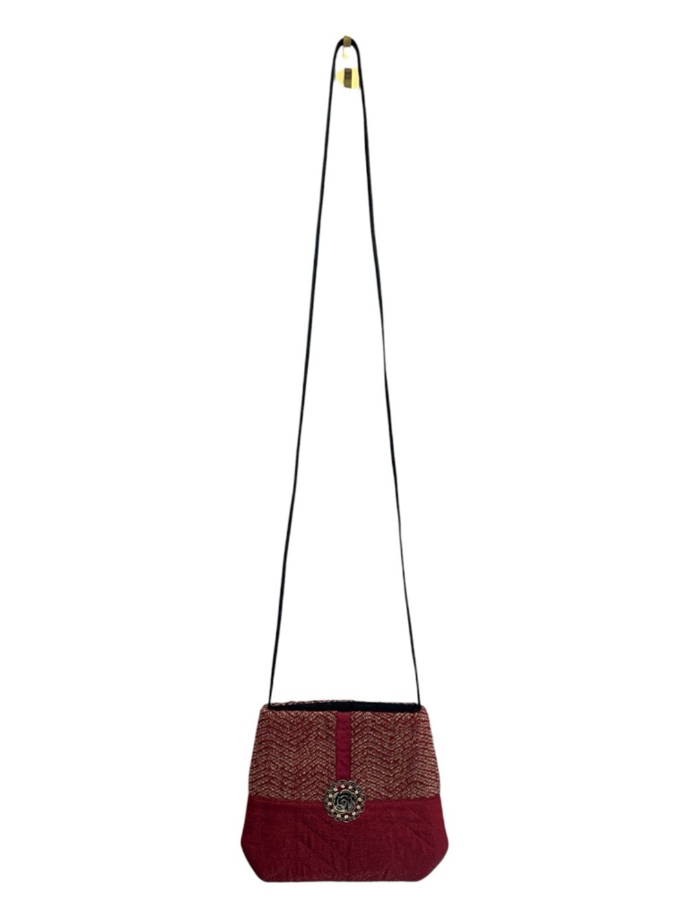 Vintage Y2K Adriana Mar Red Mini Crossbody Bag with Antique Button & Black Strap